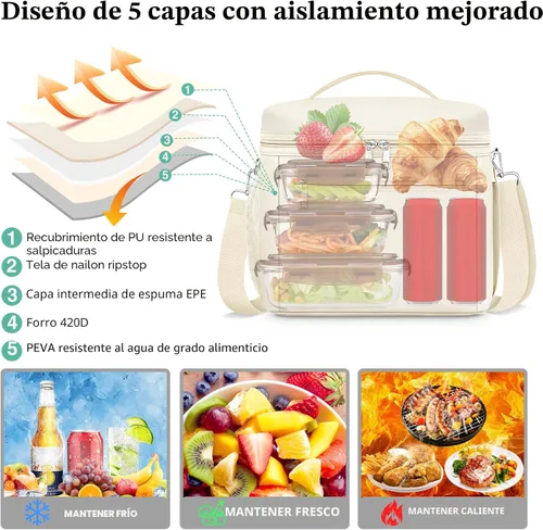 Vista 4 de DALINDA Insulated Lunch Bag Lunch Box for Women Men,Leak-Proof Cooler Bag Lunchbox Lightweight for Work Picnic,Study,Beach,Camping,Travel