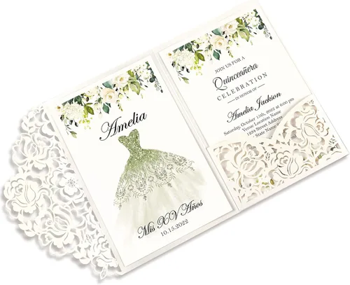 Vista 16 de DORIS HOME 50 piezas Bolsillos de Invitación de Boda Cortados con Láser con Sobres Azules, 5.12" x 7.12" Tarjetas de Invitación para Boda