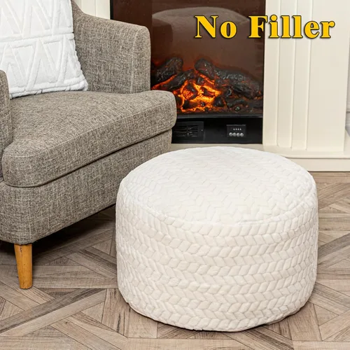 Vista 9 de Puf Otomano Sin Relleno Redondo Reposapiés Puf Otomano Sin Relleno Taburete de Piso para Pies con Almacenamiento para Sala de Estar Dormitorio Funda