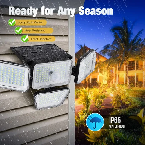 Vista 5 de WOLOYHEATIE Solar Outdoor Lights Motion Sensor Security Light, 278 Led Flood Lights IP65 Waterproof Solar Powered, 4 Heads Adjustable 6500K 3000LM