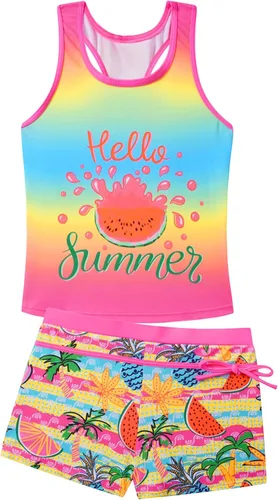 Vista 2 de Akokvlar Traje de baño de dos piezas para niñas, tankini con pantalón corto