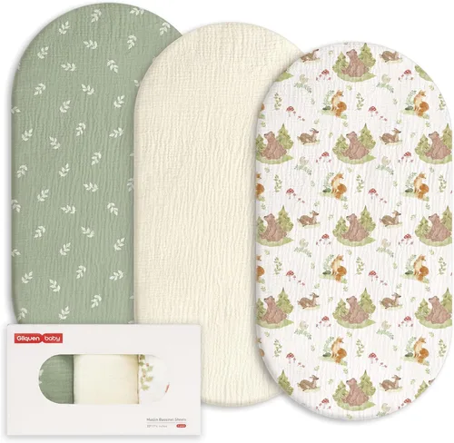 Vista 18 de Gllquen Baby Paquete de 3 sábanas de muselina para moisés, transpirables, elásticas, acogedoras, de algodón, para bebé, niño y niña, apta
