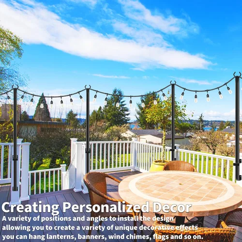 Vista 6 de Paquete de 2 postes de luz de cadena de 5 pies, postes de luz de cadena para exteriores con clips de fijación, postes de luz colgantes para terraza