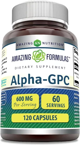 Amazing Formulas Alpha GPC Suplemento | 600 mg por porción | 120 cápsulas | Sin OMG | Sin gluten | Fabricado en Estados Unidos