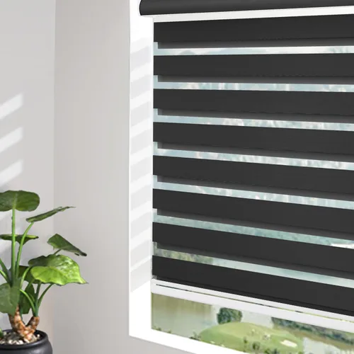 Vista 20 de Changshade - Persianas enrollables sin cordones de cebra de tamaño personalizado para ventana, cortinas enrollables de doble capa con filtro de luz