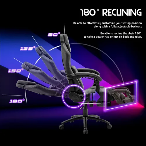 Vista 6 de Raidmax Juego de tamaño extra grande con soporte lumbar, textura de cuero transpirable liso envejecido, gris mármol, respaldo alto, silla giratoria