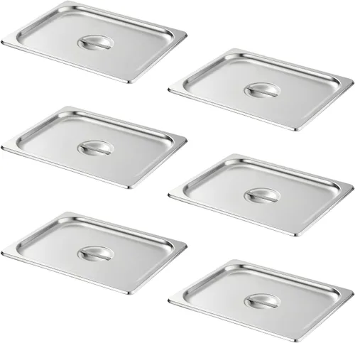 Vista 19 de HECMAC Juego de 6 tapas para sartén de hotel de tamaño completo, tapa de sartén de mesa de vapor de acero inoxidable sólida con asa, calibre 23