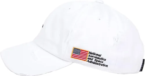 Vista 3 de Flipper Mini parche lateral de la bandera estadounidense de la NASA, sin construir, estilo vintage, con agujeros rasgados, de algodón lavado, gorra
