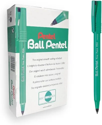 Vista 2 de Pentel, Punta R50-A de 0.016 in, tinta negra a base de agua, 1 paquete de 12 bolígrafos