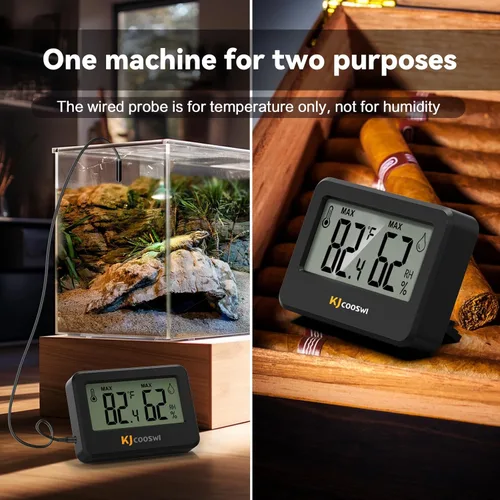 Vista 5 de 4 piezas de mini higrómetro digital y termómetro para reptiles con sonda extendida (solo temperatura) Medidor de temperatura y humedad