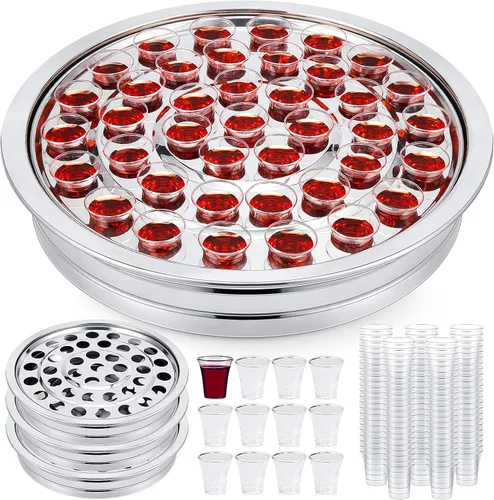 Vista 9 de Zhehao Juego de bandejas de comunión para iglesias, platos para iglesia con vasos desechables (dorado)