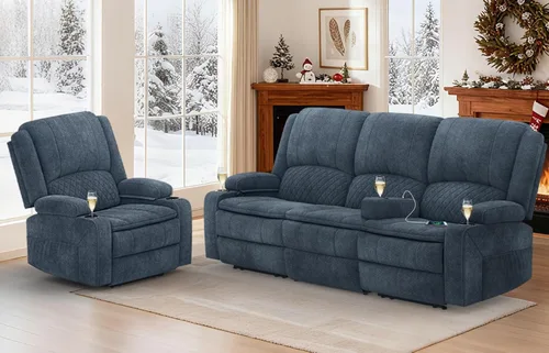 Vista 22 de Sofá reclinable mejorado 2026 de 3 plazas con sillón reclinable, asiento de cine en casa con consola elevable y reposabrazos extraíbles, sofá manual