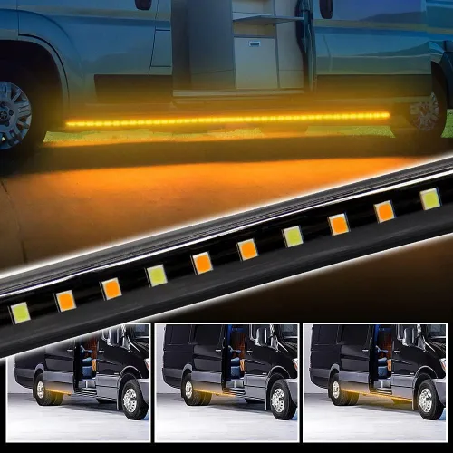 Vista 4 de 2 luces para estribo de 10 pies, luz LED lateral con 360 LED secuenciales ámbar intermitentes y luz blanca de cortesía, tiras de luz de emergencia