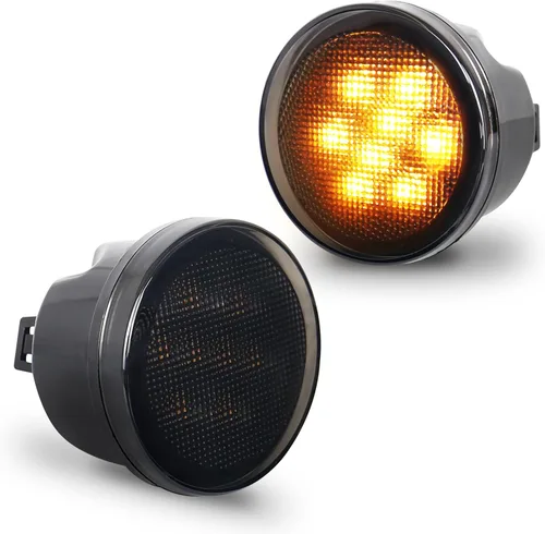 Vista 9 de Luces de señal de giro JK con anillo de halo blanco, luces LED anaranjadas delanteras de estacionamiento, lente ahumada, conjunto de señal de giro