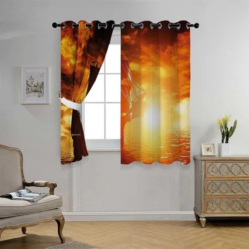 Vista 3 de Cortinas Black Out para Dormitorio - Cortina opaca para puerta de barco pirata, 63 pulgadas de ancho por 80 pulgadas de largo, 2 paneles
