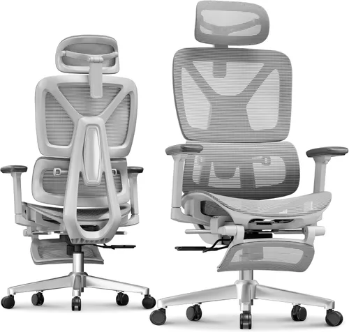 Vista 21 de FLEXISPOT Silla ergonómica de oficina ErgoX-PRO con reposapiés negro – Asiento de malla AeroWeave 5.0, lumbar 5D, reposabrazos 7D, reposacabezas 4D