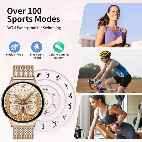 Vista 2 de Reloj inteligente para mujer (2 bandas), pantalla de seguimiento de actividad física HD con función de llamada, impermeable IP68, más de 100 modos