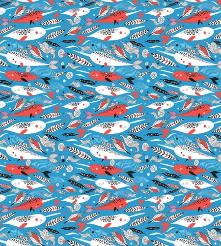 Vista 2 de Ambesonne Narwhal - Juego de funda de edredón con temática de vida subacuática de ballena y pájaro, diseño colorido, juego de ropa de cama