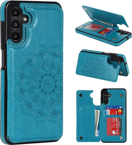 Vista 13 de UEEBAI Funda para Samsung Galaxy A13 5G/A04s, Funda de cuero PU de lujo con [dos cierres magnéticos] [ranuras para tarjetas] Función de atril