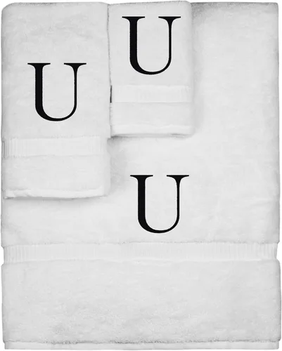 Vista 264 de Juego de toallas con monograma, regalo personalizado, juego de 3 - Letra de bloque dorada bordada en toalla - Extra absorbente 100% algodón turco