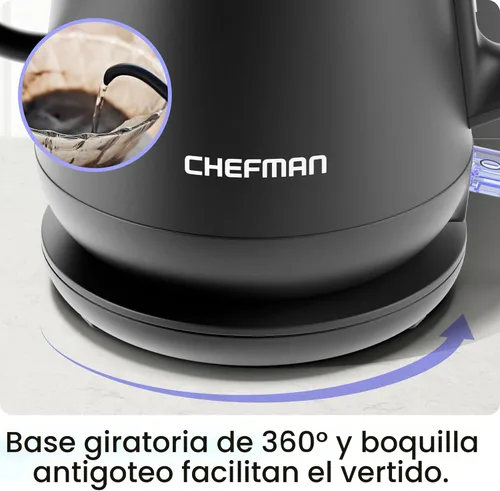 Vista 6 de Chefman Hervidor eléctrico de cuello de cisne, hervidor de té de 0.8 L para café y té, operación con un solo toque, protección para hervir, apagado