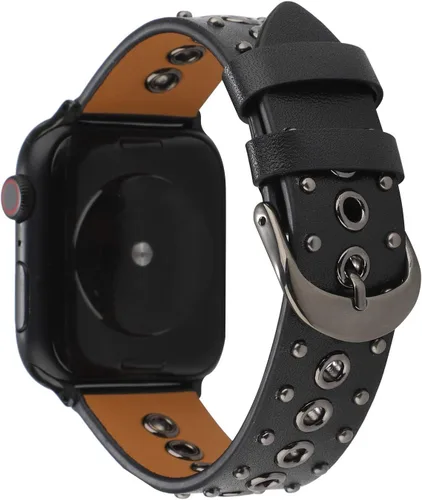 Vista 2 de Correas de cuero con tachuelas compatibles con Apple Watch, correa de repuesto para iWatch Series 10 9 8 7 6 5 4 3 2 1 SE Ultra