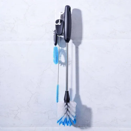 Vista 6 de MOSOLAN Juego de cepillo de botella de acero inoxidable 3 en 1 y cepillo de pajitas, cepillo de limpieza de mango largo con cabeza reemplazable