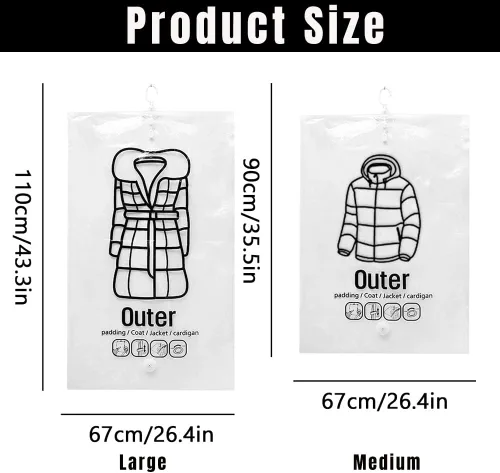 Vista 2 de Bolsas de almacenamiento colgantes al vacío, bolsa de almacenamiento reutilizable para colgar compresible, bolsas ahorradoras de espacio con bombas