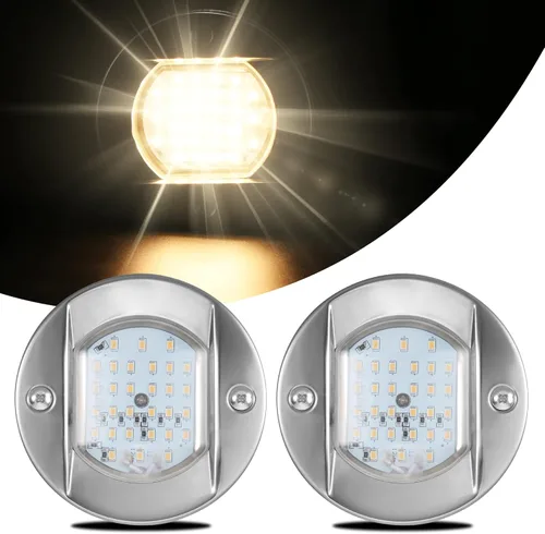 HUSUKU Luces LED Marinas de Cortesía 4 pulgadas, SOOP3 P0-2 1800LM 30LED SUS316 Redondas IP65 Impermeables Luces Interiores de Popa de Barco,