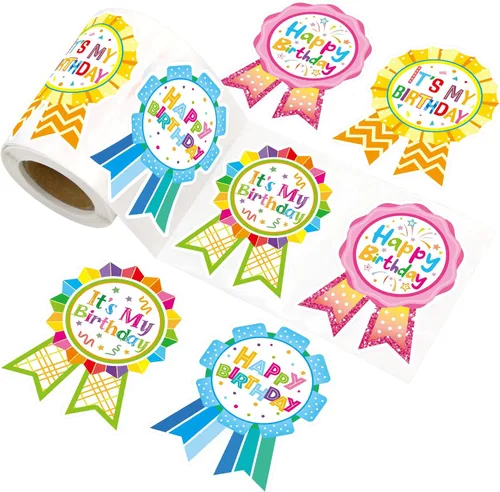 Vista 7 de Fancy Land Calcomanías de Insignia de Feliz Cumpleaños para niños, calcomanías de cumpleaños para el hogar, aula, decoración de fiesta, 200 piezas