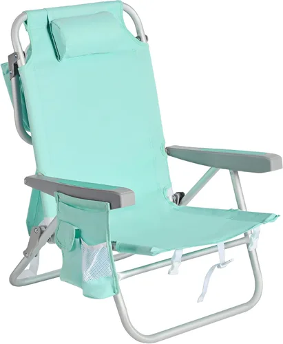 Vista 38 de SUNNYFEEL Silla de Playa Baja de 5 Posiciones Completamente Reclinable, Sillas de Playa Plegables Portátiles Tipo Mochila Resistentes con Bolsa