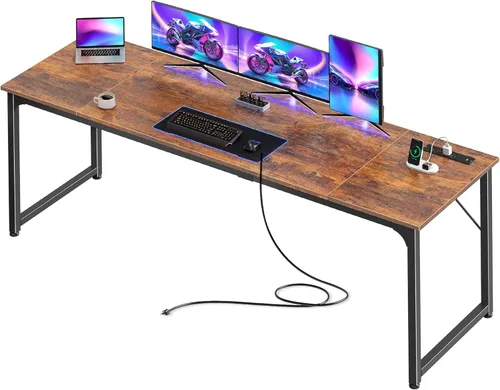 Vista 15 de PRAISUN Escritorio para computadora de oficina de 47 x 20 pulgadas con tomas de corriente y puerto USB-C, escritorio para juegos más grande