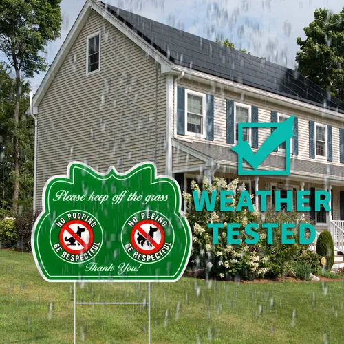 Vista 7 de Letrero de perro de No Peeing/Pooping Be Respectful, letrero con estacas en H de alambre de metal, 12 x 9 pulgadas, resistente a los rayos UV