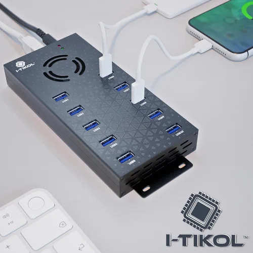 Vista 7 de Hub USB 3 0 - Concentrador USB alimentado por 10 puertos - Concentrador expansor USB de carga y transferencia de datos de alta velocidad - Divisor