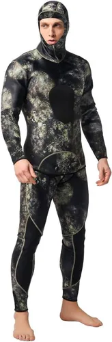 Vista 4 de Nataly Osmann Trajes de neopreno de pesca submarina de camuflaje para hombre, 0.118 in0.059 in, neopreno, 2 piezas, con capucha, traje de buceo