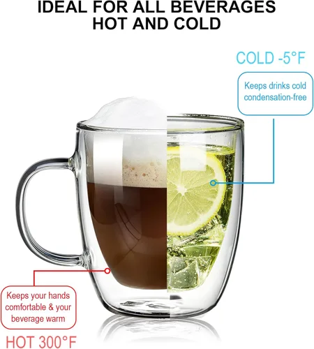Vista 3 de Tazas de té de cristal de borosilicato de doble pared resistente al calor