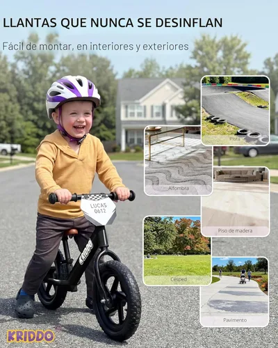 Vista 6 de KRIDDO Bicicleta de equilibrio para niños de 2 años de edad, bicicleta de empuje de 12 pulgadas con placa personalizada