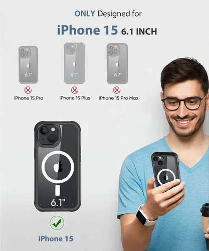 Vista 2 de Funda para iPhone 15 de cuerpo completo, protector de pantalla integrado, con protector de lente de cámara, [antiamarilleamiento], funda protectora