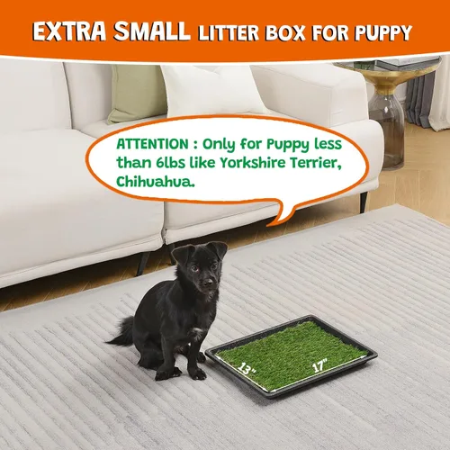 Vista 7 de MEEXPAWS Almohadillas para orinar de pasto para perros con bandeja, extra pequeñas de 17 x 13 pulgadas para cachorros de menos de 6 libras, 2