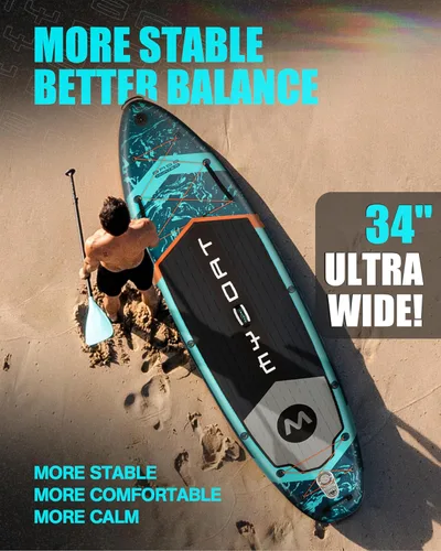 Vista 5 de MYBOAT Tabla de remo inflable extra ancha de 11 pies y 6 pulgadas x 34 pulgadas x 6 pulgadas, tabla de remo de pie para pesca, tabla de sup con 3