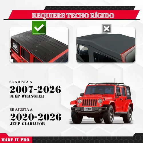 Vista 2 de KitsPro - Barras transversales para techo de 260 libras para Jeep Wrangler