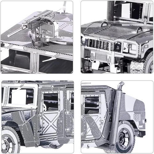 Vista 4 de Piececool Kit de modelos de automóvil de rompecabezas de metal 3D, kit de modelos de vehículos militares Hummer H1, rompecabezas de cerebro, kits