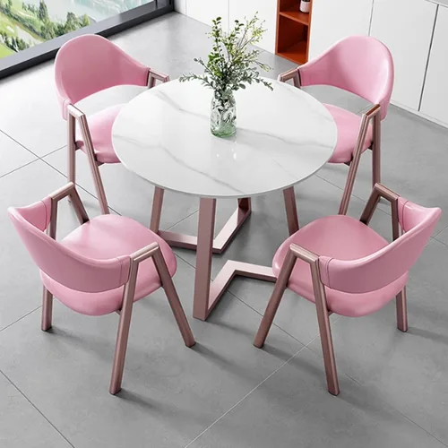 Vista 17 de YVYKFZD Office Reception Room Club Table, Round Conference Table for 4, Simple Kitchen Dining Table Set with Metal Legs, Small Conference Room Table