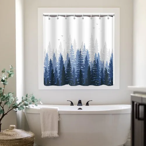 Vista 7 de Cortina de ventana de ducha, verde y gris, pequeña cortina corta impermeable para ventana de baño con ganchos, 30 x 36 pulgadas