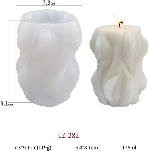 Vista 6 de Molde de vela de rotación ondulada, paquete de 2 moldes de silicona para velas para decoración del hogar, molde de silicona para cilindro de resina