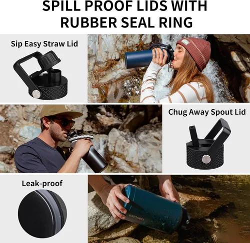 Vista 3 de Botella de agua aislada de 40 onzas, acero inoxidable al vacío de triple pared (apta para lavavajillas), a prueba de fugas y sin BPA, frasco