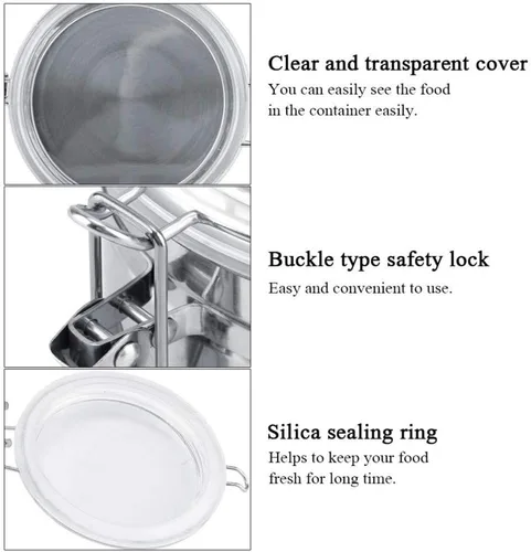 Vista 3 de Yosoo Recipientes de almacenamiento de alimentos de acero inoxidable con abrazadera de bloqueo y tapa transparente, tarro grande de cocina