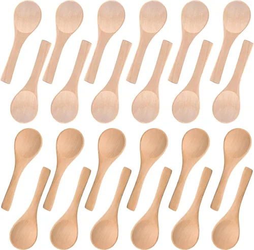 Vista 10 de Boao 24 cucharas pequeñas de madera, 3.5 pulgadas de largo, mini cucharas pequeñas de madera natural para tarros, crema de azúcar, especias de miel