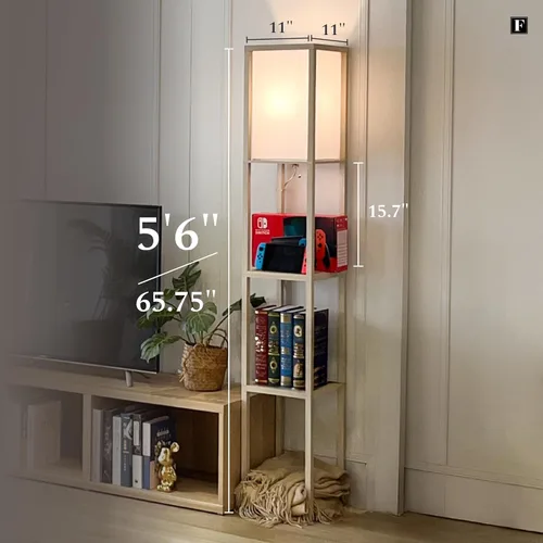 Vista 3 de Lámpara de pie FENLO con estantes – Lámpara alta de pie con niveles de vidrio templado – Lámpara de pie minimalista moderna para dormitorio, sala