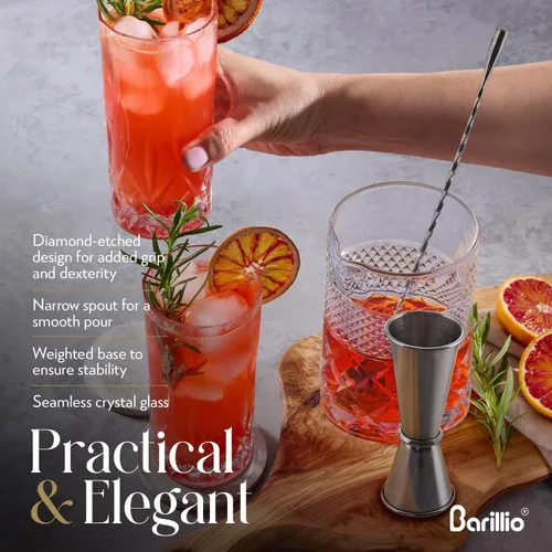 Vista 4 de Barillio Vaso mezclador de cóctel de cristal de 24 onzas con soporte de bambú y herramientas de barra Cristal sin plomo sin costuras, jarra